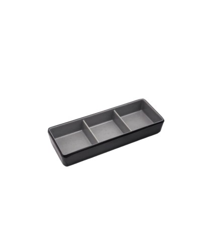 Plato de melamina de tres compartimentos efecto roca bicolor gris-negro 16,8 x 6,5 x 2,7 cm