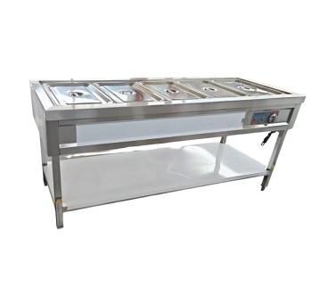 Mostrador Baño María de Alimentos Aislado con Cristal y Luz (5 Cubetas) 3 kW