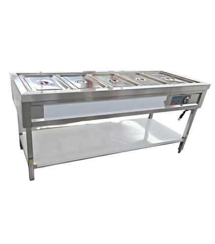 Mostrador baño maría de alimentos aislado con cristal y luz (5 Cubetas) 3 kW