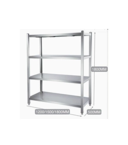 Estantería de acero inoxidable con 4 baldas 120 x 50 x 180 cm patas cuadradas