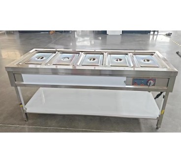 Mostrador baño maría de alimentos aislado con cristal y luz (4 Cubetas) 3 kW
