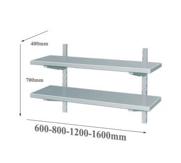 Estantería de Pared Inox con 2 Bandejas (60-160cm)x40x70cm