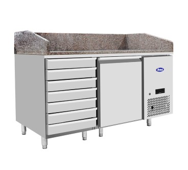 Mesa Refrigerada de Pizza 151cm 1 Puerta & 7 Cajones