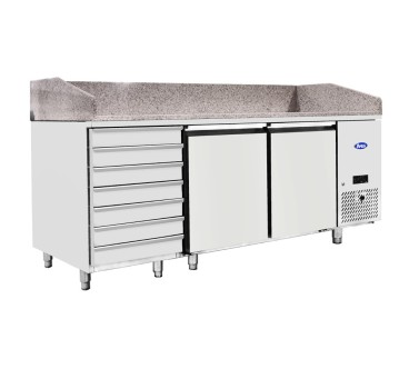 Mesa Refrigerada de Pizza 201cm 2 Puertas & 7 Cajones
