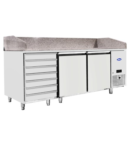 Mesa Refrigerada de Pizza 201cm 2 Puertas & 7 Cajones
