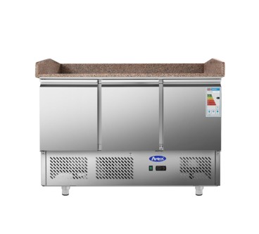 Mesa Refrigeración Y Ensaladera Con Tres Caras En Mármol - 3 Puertas Capacidad 380L 2°/+8°C 1365X700X910MM