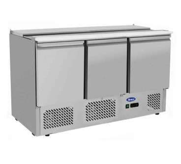 Mesa Refrigeración Y Ensaladera Corredera 4xGN1/1 - 3 Puertas Capacidad 380L 2°/+8°C 1365X700X918MM