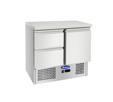 Mesa Refrigeración Y Ensaladera Con 1 Puerta y 2 Cajones Capacidad 300L 2°/+8°C 900X700X898MM