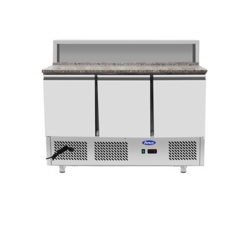 Mesa Refrigeración Y Ensaladera de Mármol 7xGN1/3 - Con 3 Puertas Capacidad 380L 2°/+8°C 1365X700X1140MM