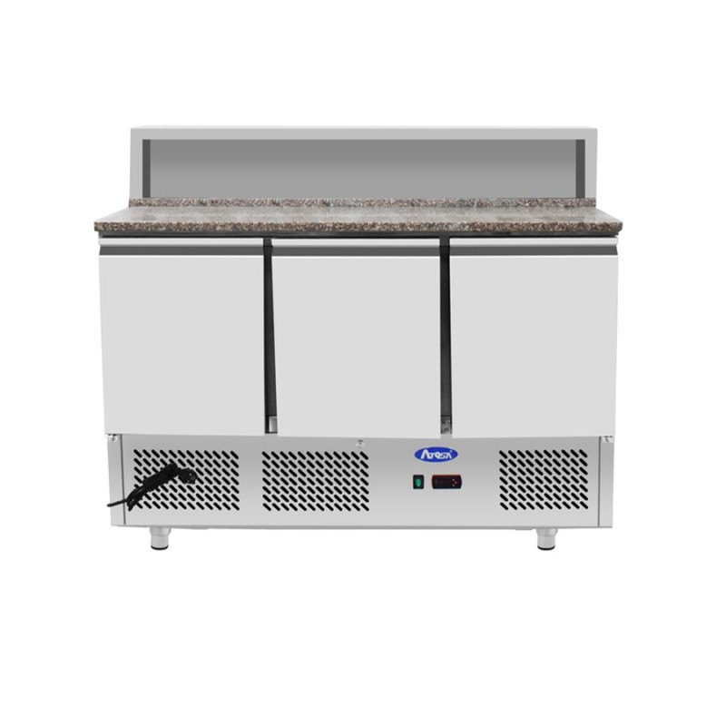 Mesa Refrigeración Y Ensaladera de Mármol 7xGN1/3 - Con 3 Puertas Capacidad 380L 2°/+8°C 1365X700X1140MM Mesa Refrigeración Y Ensaladera de Mármol 7xGN1/3 - Con 3 Puertas Capacidad 380L 2°/+8°C 1365X700X1140MM