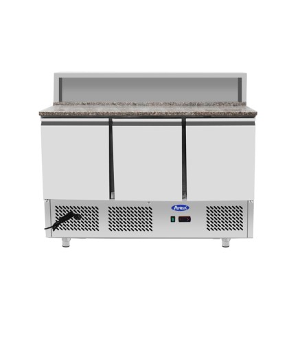 Mesa Refrigeración Y Ensaladera de Mármol 7xGN1/3 - Con 3 Puertas Capacidad 380L 2°/+8°C 1365X700X1140MM