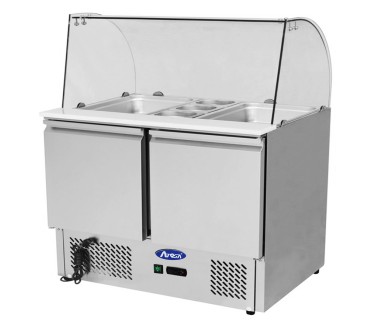 Mesa Refrigeración Y Ensaladera Repisa de Cristal Redondo Con 2 Puertas Capacidad 300L 2°/+8°C 900X700X160MM