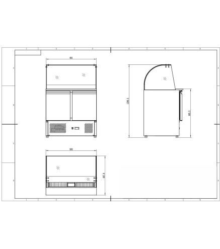 Mesa Refrigeración Y Ensaladera Repisa de Cristal Redondo Con 2 Puertas Capacidad 300L 2°/+8°C 900X700X160MM