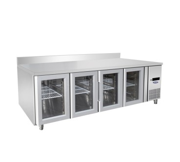 Mesa Refrigerada Ventilada Con 4 Puertas de Cristal con Tope - Capacidad  560L -2°/+8°C 2230X700X850+100MM