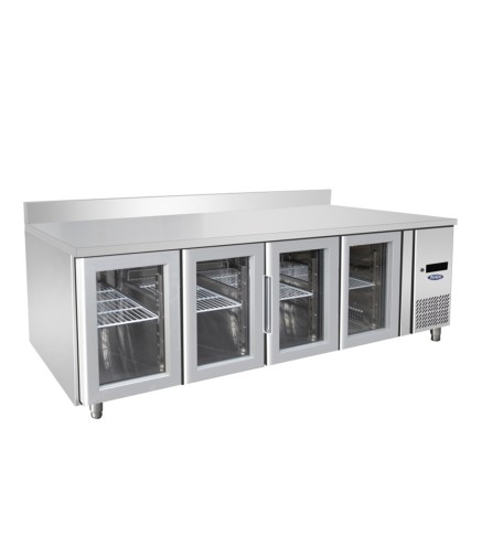 Mesa Refrigerada Ventilada Con 4 Puertas de Cristal con Tope - Capacidad  560L -2°/+8°C 2230X700X850+100MM