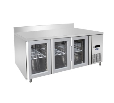 Mesa Refrigerada Ventilada Con 3 Puertas de Cristal con Tope - Capacidad  420L -2°/+8°C 1795X700X850+100MM
