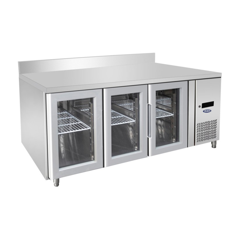 Mesa Refrigerada Ventilada Con 3 Puertas de Cristal con Tope - Capacidad 420L -2°/+8°C 1795X700X850+100MM Mesa Refrigerada Ventilada Con 3 Puertas de Cristal con Tope - Capacidad 420L -2°/+8°C 1795X700X850+100MM