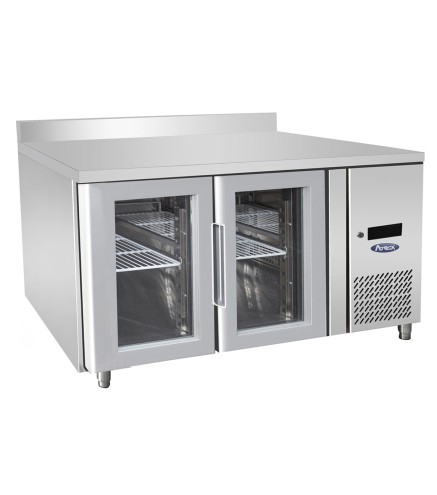 Mesa Refrigerada Ventilada Con 2 Puertas de Cristal con Tope - Capacidad  280L -2°/+8°C 1360X700X850+100MM
