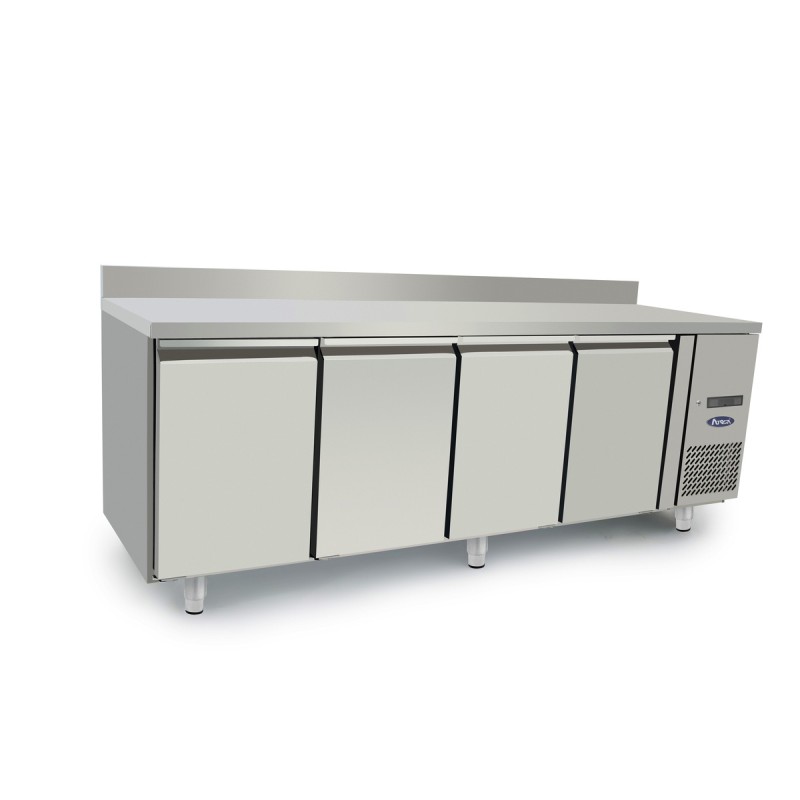 Mesa Congelador Acero Inox Ventilado Con 4 Puertas con Tope - Capacidad 560L -22°/-18°C 2230X700X850+100MM Mesa Congelador Acero Inox Ventilado Con 4 Puertas con Tope - Capacidad 560L -22°/-18°C 2230X700X850+100MM