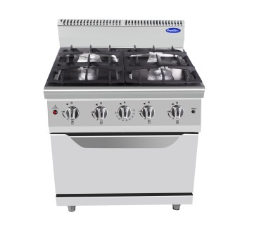 Fogón De Gas  Natural Con 4 Quemadores Con Horno 100°C-300°C 50KW Serie 700 - 800X700X1085MM - 2X3 5KW+2X7KW