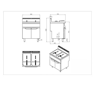 Freidora De Pie Serie 700 - Gas Natural 2X13KW 2X16L 110-190°C 800X700X1085MM