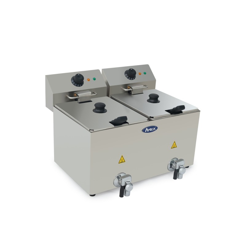 Freidora Eléctrica 8L+8 Con Grifo Drenaje 220-240V 2X3.25Kw - 545X480X395MM 50-190°C Freidora Eléctrica 8L+8 Con Grifo Drenaje 220-240V 2X3.25Kw - 545X480X395MM 50-190°C