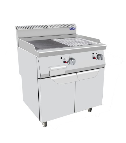 Plancha 1/2 Estriada Dcha - De Gas Natural Con 2 Puertas 14KW Serie 700 - 800X700X1085MM - 2X7Kw