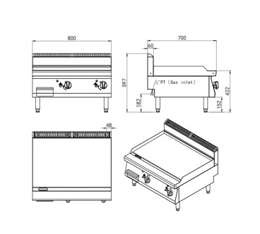 Plancha Gas Natural Lisa 14kW 800x700mm