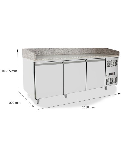 Mesa Refrigerada Para Preparación De Pizza - Ventilada - con 3 Puertas Capacidad 420L -2°/+8°C 2010X800X850+100MM