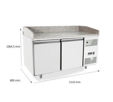 Mesa Refrigerada Para Preparación De Pizza - Ventilada - con 2 Puertas Capacidad 280L -2°/+8°C 1510X800X850+100MM