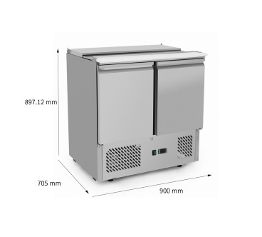 Mesa Refrigeración Y Ensaladera 2xGN1/1+3xGN1/6 - 2 Puertas Capacidad 300L 2°/+8°C 900X700X850MM