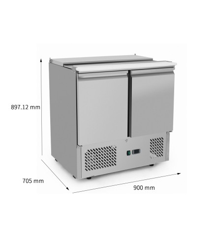 Mesa Refrigeración Y Ensaladera 2xGN1/1+3xGN1/6 - 2 Puertas Capacidad 300L 2°/+8°C 900X700X850MM