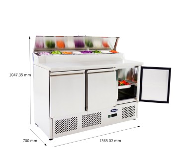 Mesa Refrigeración Y Ensaladera 8xGN1/6 - 3 Puertas Capacidad 380L 2°/+8°C 1365X700X1070MM