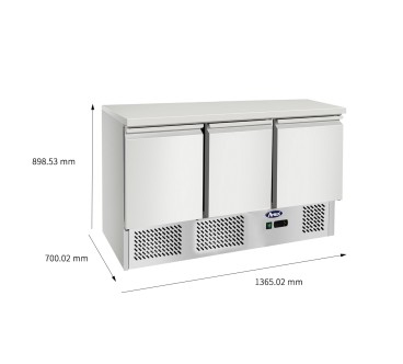 Mesa Refrigeración Y Ensaladera Con 3 Puertas Capacidad 380L 2°/+8°C 1365X700X910MM