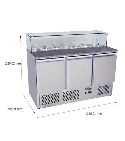 Saladette Mármol mesa refrigerada 3P 380L 136.5x70x107cm