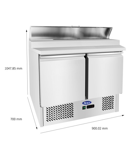 Mesa Refrigeración Y Ensaladera Abatible 5xGN1/6 - 2 Puertas de Mármol Capacidad 300L 2°/+8°C 900X700X1060MM