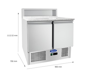 Mesa Refrigeración Y Ensaladera 5xGN1/6 - 2 Puertas de Mármol Capacidad 300L 2°/+8°C 900X700X1112MM