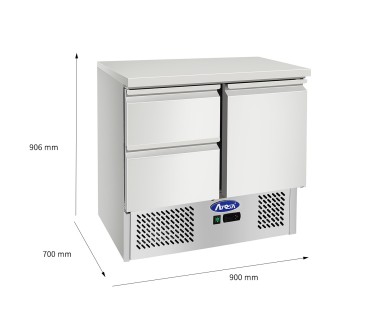 Mesa Refrigeración Y Ensaladera Con 1 Puerta y 2 Cajones Capacidad 300L 2°/+8°C 900X700X898MM