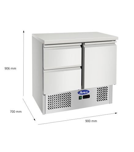 Mesa Refrigeración Y Ensaladera Con 1 Puerta y 2 Cajones Capacidad 300L 2°/+8°C 900X700X898MM