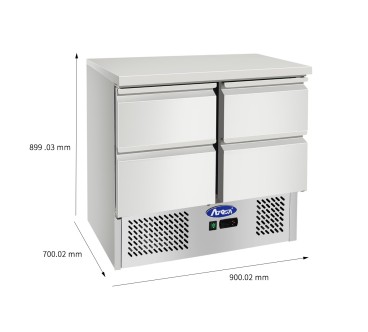 Mesa Refrigeración Y Ensaladera Con 4 Cajones Capacidad 300L 2°/+8°C 900X700X898MM