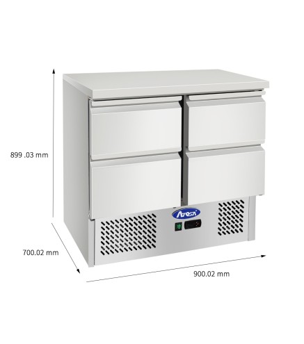 Mesa Refrigeración Y Ensaladera Con 4 Cajones Capacidad 300L 2°/+8°C 900X700X898MM
