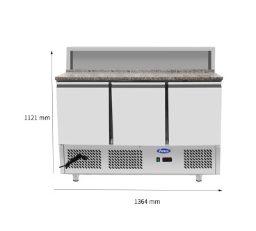 Mesa Refrigeración Y Ensaladera de Mármol 7xGN1/3 - Con 3 Puertas Capacidad 380L 2°/+8°C 1365X700X1140MM