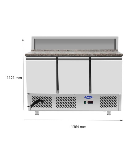 Mesa Refrigeración Y Ensaladera de Mármol 7xGN1/3 - Con 3 Puertas Capacidad 380L 2°/+8°C 1365X700X1140MM