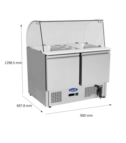 Saladette mesa refrigerada Cristal Curvo 90x70x106cm 2 Puertas 300L