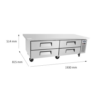 Mesa Baja Refrigerada Ventilada 4 Cajones - Capacidad  340L 2°/+8°C 1930X815X514MM