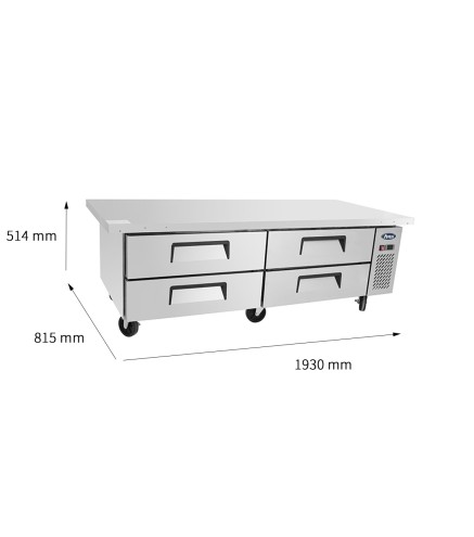 Mesa Baja Refrigerada Ventilada 4 Cajones - Capacidad  340L 2°/+8°C 1930X815X514MM