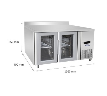 Mesa Refrigerada Ventilada Con 2 Puertas de Cristal con Tope - Capacidad  280L -2°/+8°C 1360X700X850+100MM