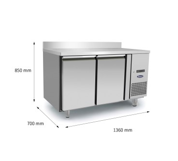 Mesa Congelador Acero Inox Ventilado Con 2 Puertas con Tope - Capacidad  280L -22°/-18°C 1136X700X850+100MM