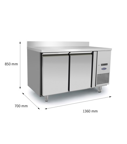 Mesa Congelador Acero Inox Ventilado Con 2 Puertas con Tope - Capacidad  280L -22°/-18°C 1136X700X850+100MM