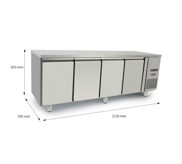 Mesa Refrigerada Acero Inox Ventilada Con 4 Puertas - Capacidad  560L -2°/+8°C 2230X700X850MM